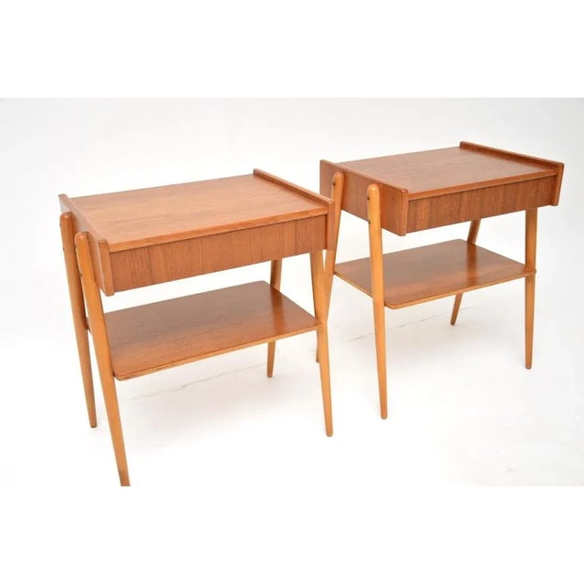Brown Vintage Swedish Teak Bedside Tables from AB Carlstrom, 1960s, Set of 2 For Sale - Image 8 of 9