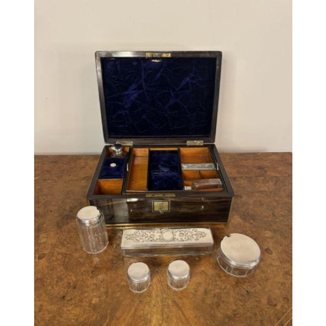 Antique Brass and Coromandel Vanity Box, 1860, Set of 7 For Sale - Image 6 of 7