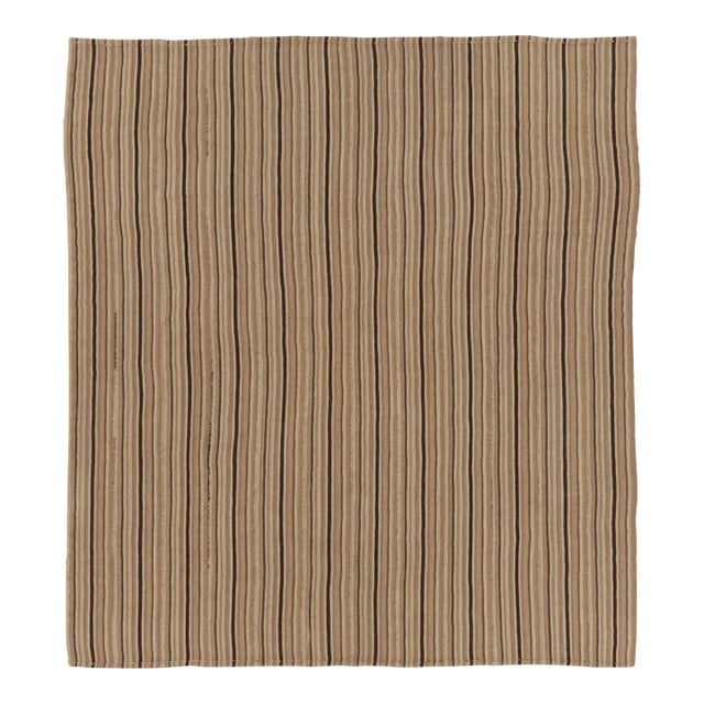 Rug & Kilim’s Contemporary Kilim in Brown and Black Textural Stripes For Sale