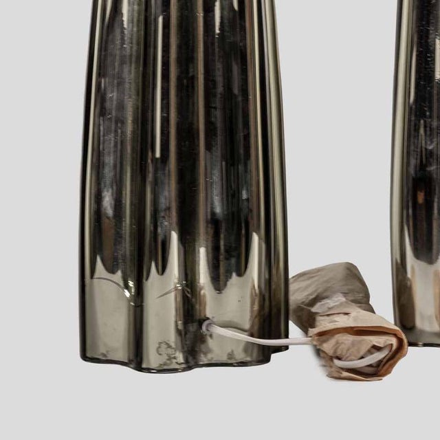 Metal Fluted Mirrored Murano Glass Table Lamps from Alberto Donà, Set of 2 For Sale - Image 7 of 11
