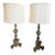 Large Antique Celadon Green & Gilded Candlestick Table Lamps -a Pair For Sale