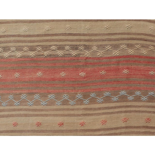Mid 20th Century Vintage Turkish Kilim With Stripes in Blue, Tan, Brown, Cream and Orange For Sale - Image 5 of 12