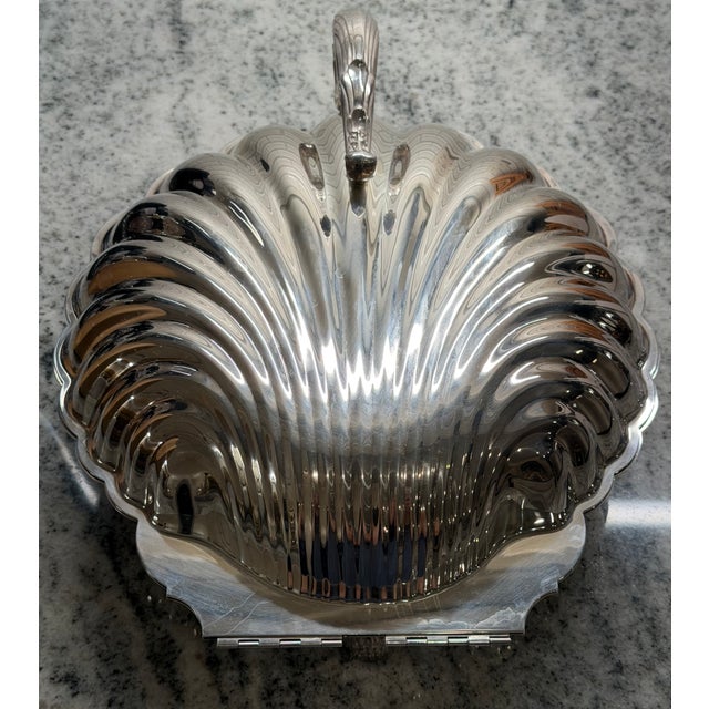 Vintage Oversized Silverplate Hinged Scallop Shell Buffet Server For Sale - Image 12 of 13