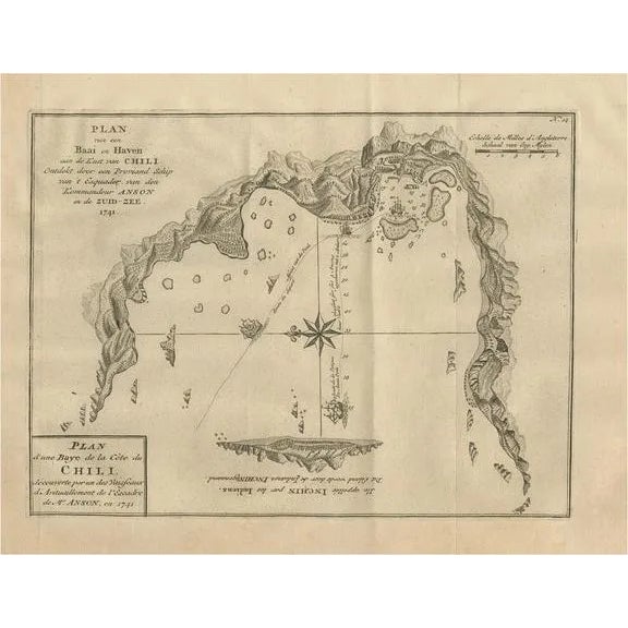 Antique Map of a Bay on the Coast of Chile, 1749 For Sale