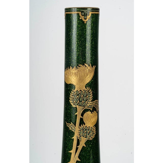 Montjoye vase, thistle design, iridescent glass, 1900, art nouveau. Vase with thistle decoration, vase montjoye,...