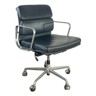 Black Leather Soft Pad Chair by Eames, 1960s For Sale