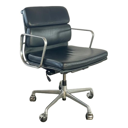 Black Leather Soft Pad Chair by Eames, 1960s For Sale