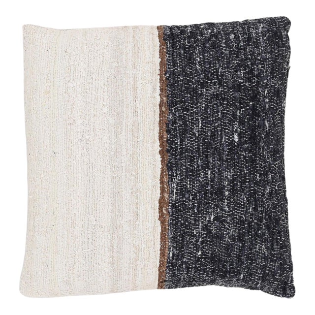 Modern Woven Black & Cream Pillow For Sale
