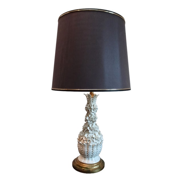 Spanish Ceramic Applied Flowers Lamp from Bondia, 1940s For Sale