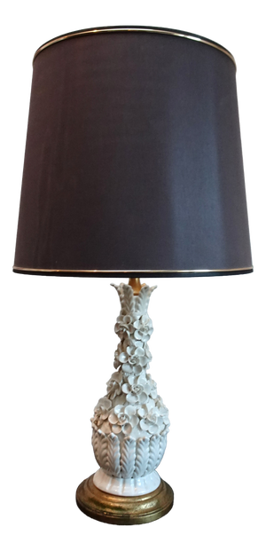 Spanish Ceramic Applied Flowers Lamp from Bondia, 1940s