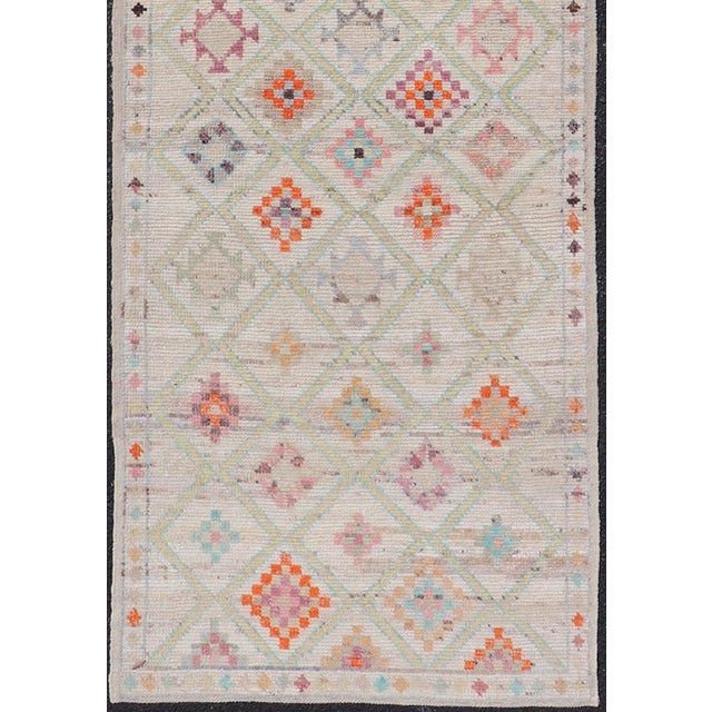Modern Tulu in Wool With Sub-Geometric Diamond Design in Multicolor 2'8 X 9'8 For Sale - Image 9 of 11