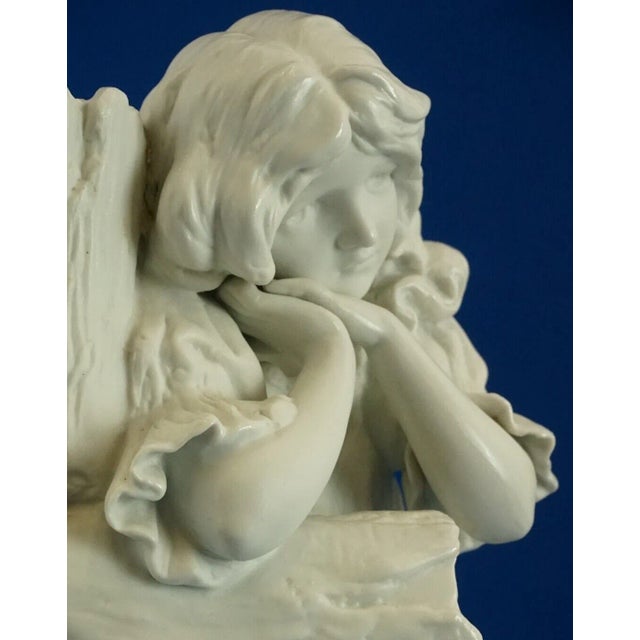 Large 20th Century Biscuit Porcelain Sculpture of a Little Girl Praying on a Cross from Betoule Et Cie, Limoges, France For Sale - Image 16 of 18