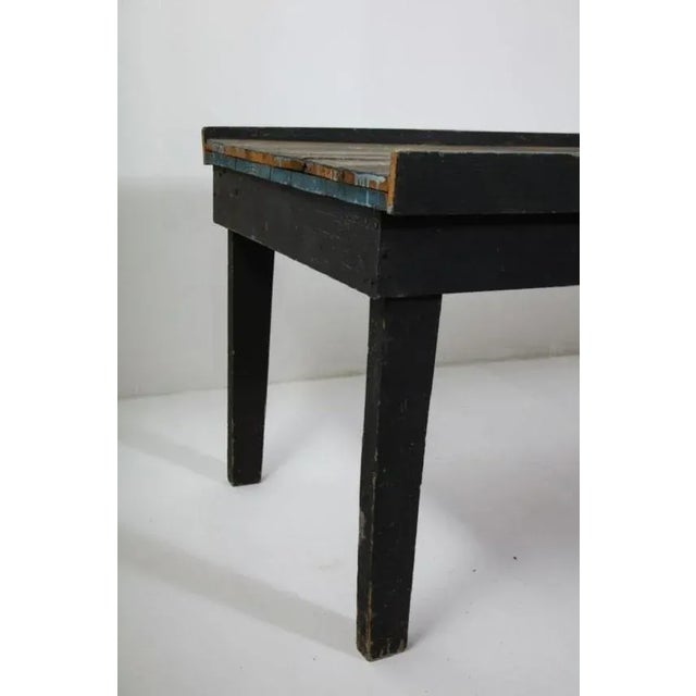 20th Century American Primitive Rustic Black Painted Oak Work Table For Sale - Image 12 of 12