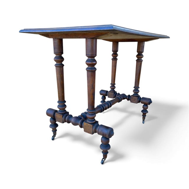 19th Century Victorian Walnut Table with Turned Base and Castors For Sale - Image 12 of 12