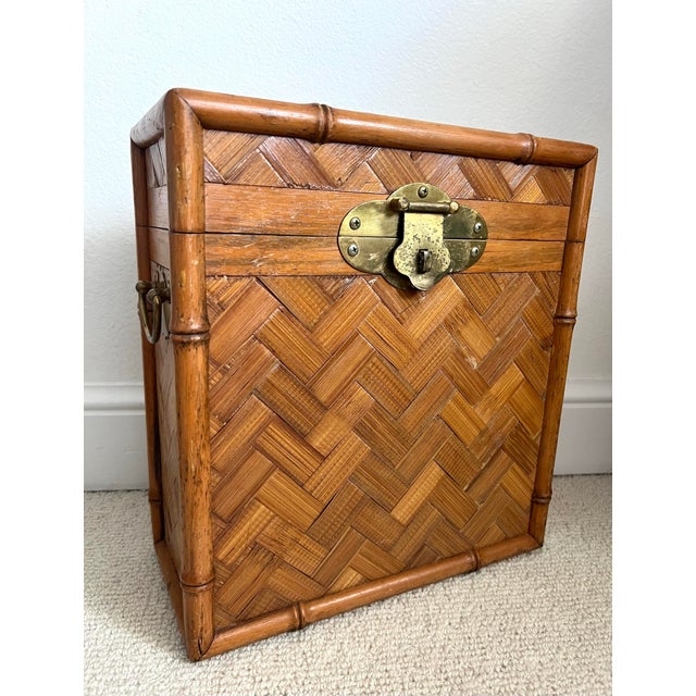 Vintage Woven Rattan Filing Box With Brass Handles For Sale In Miami - Image 6 of 12