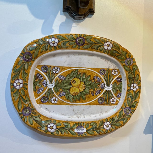 Italian Hand Painted Oval Shape Ceramic Wall Plate For Sale - Image 12 of 12