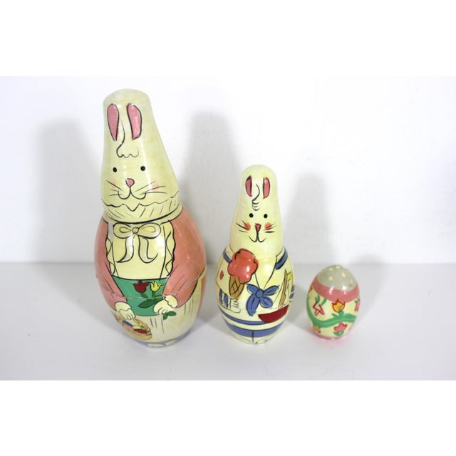 Mid 20th Century Vintage Easter Bunny Rabbit and Egg Stacking Dolls Hand Painted Wood For Sale - Image 5 of 7