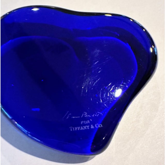 Royal Blue Vintage Tiffany & Co. Blue Glass Puffed Heart Paperweight For Sale - Image 8 of 8