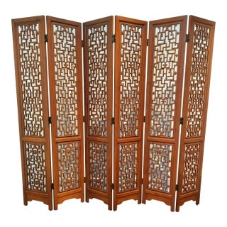 Mid Century Chinese 6 Panel Carved Rosewood Screen Room Divider For Sale