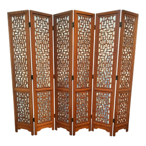Mid Century Chinese 6 Panel Carved Rosewood Screen Room Divider