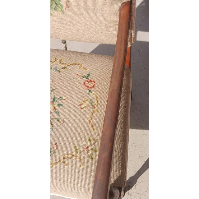 Antique Victorian Needlepoint Armchair Floral Tapestry Accent Chair For Sale In Naples, FL - Image 6 of 16