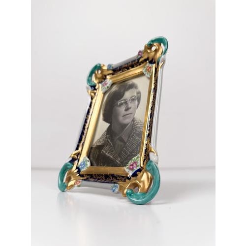 Rococo Revival Porcelain Picture Frame with Gilt Rocaille on Sèvres Blue Enamel, 1960s For Sale - Image 10 of 17