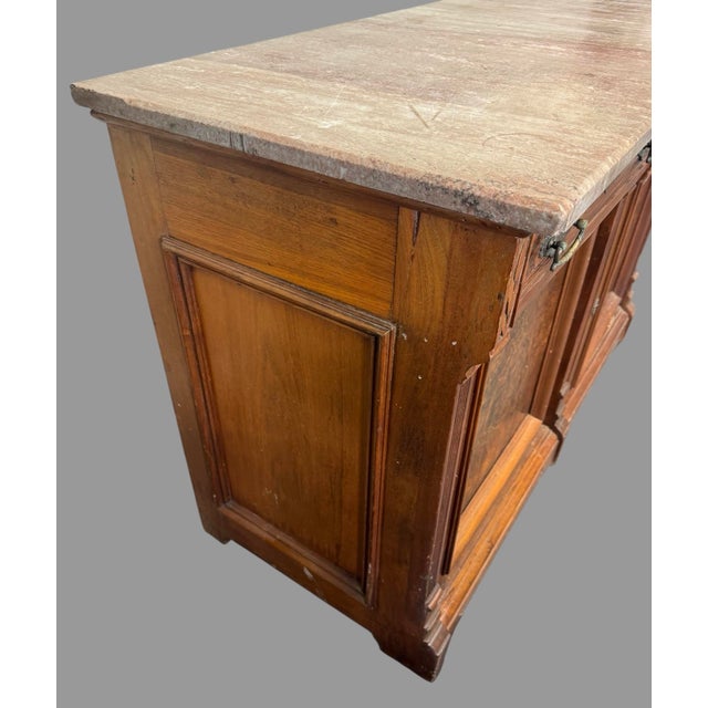 Antique Victorian Marble Top Walnut Burl Sideboard Buffet Cabinet Credenza For Sale - Image 9 of 12