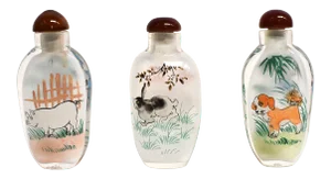 Snuff Bottle Eglomise Reverse Painted Zodiac Animals - Set of 3