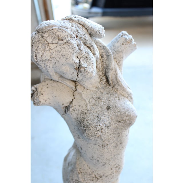 Figurative Ext. Lrg European Antique Figural Female Sculpture/Distressed Cast Stone For Sale - Image 3 of 7