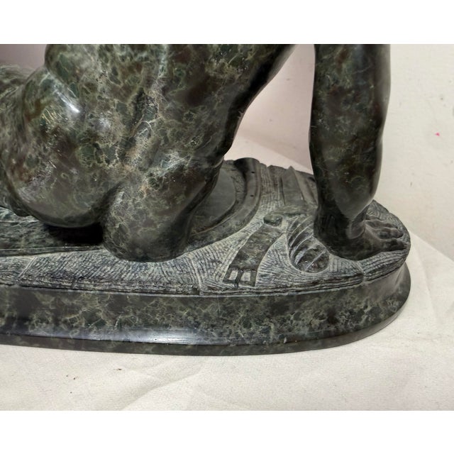 Antique 1800's Hand Carved Green Serpentine Marble the Dying Gaul Sculpture For Sale - Image 12 of 18