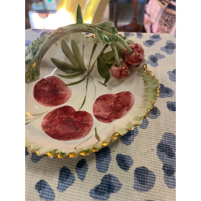 Ceramic Vintage Ceramic Italian Cherry Dish With Handle and Gold Rim For Sale - Image 7 of 9
