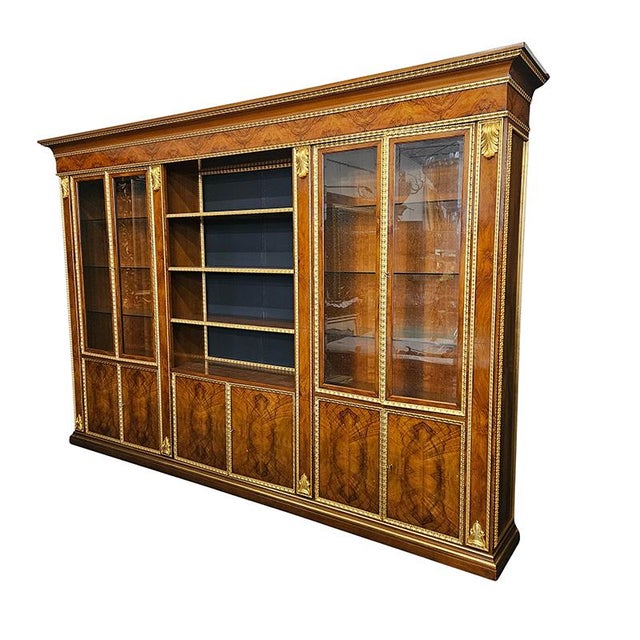 Large Walnut and Gilded Wood Bookcase, Italy, 1980s For Sale - Image 4 of 8