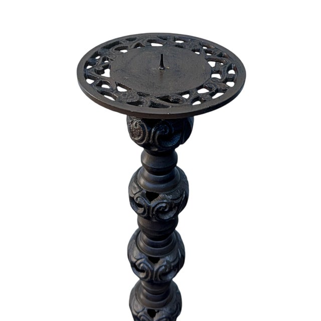 Vintage Tall Reticulated Pique-Cierge Iron Candle Holder Stand This is a tall filigree iron candle holder standing 21"...
