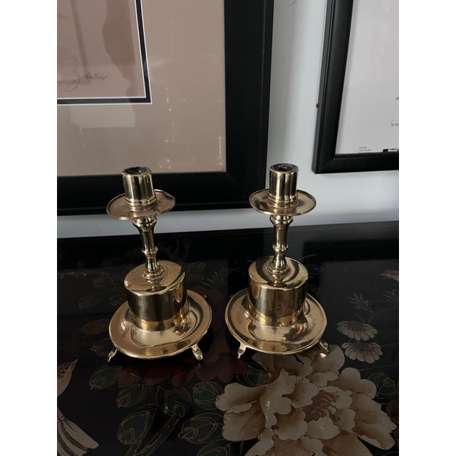 Metal Mid 20th Century Nautical Brass Candlestick Holders-a Pair For Sale - Image 7 of 10