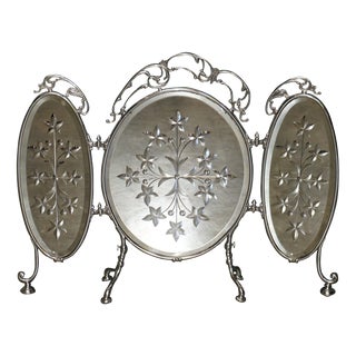 Antique Art Deco Italian Silver Plated Venitian Cut Glass Fireplace Screen by Aeg, 1920 For Sale