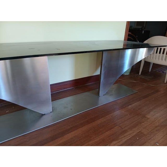 Stainless steel table with 1/2" black crystal top ,Florence , It. 1979