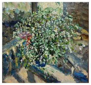 Georgij Moroz, Flowers on the Terrace, Oil on Cardboard, 1997