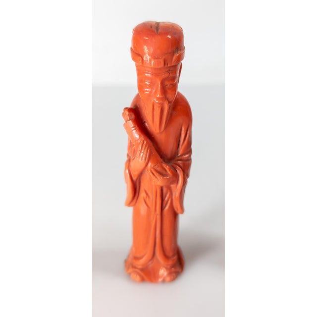 Chinese Early 20th Century Pair of Chinese Carved Coral Immortal Figures For Sale - Image 3 of 13