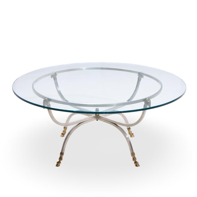 Maison Jansen Mid Century Round Rams Head Glass Top Coffee Table For Sale In Chicago - Image 6 of 7