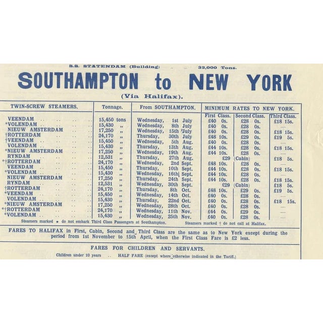 Holland America Line of Southampton to New York Transatlantic Voyages Poster, 1925 For Sale - Image 3 of 6