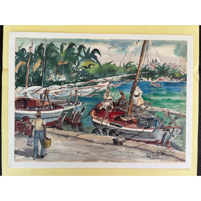 1970s Portfolio by Pamela Wright “St John Antigua” Set of 4 Color Lithographs on Heavy Paper in Art Presentation Folder For Sale - Image 5 of 12
