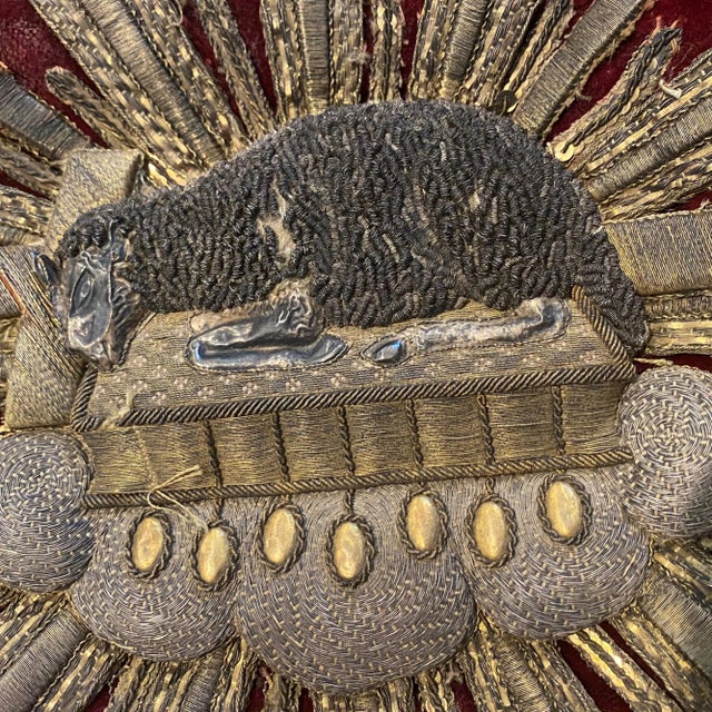 Religious 19th-Century Ecclesiastical Velvet Pillow With Agnus Dei Bullion Embroidery For Sale - Image 3 of 18