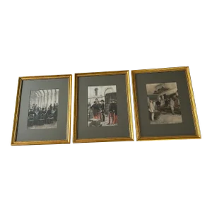 Late 19th Century Set of 3 French Military Prints by Edouard Detaille, Framed