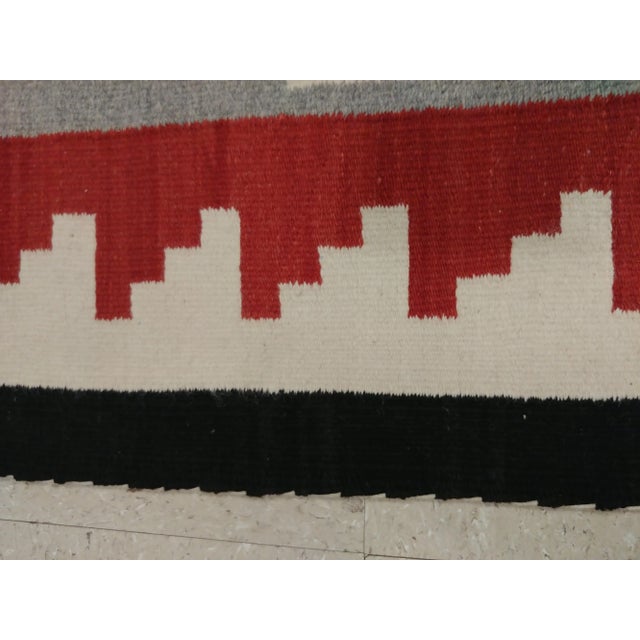 Native American Vintage Navajo Folk Handmade Wool Beige, Gray & Blood Orange Rug For Sale - Image 3 of 10