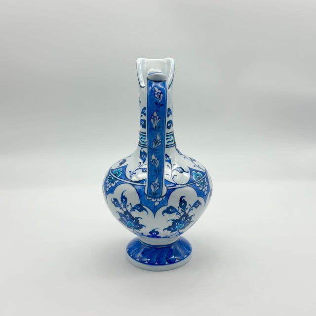 Blue Handmade Ceramic Pitcher (20cm) – Blue and White Pattern – Lion’s Mouth Vase For Sale - Image 8 of 10