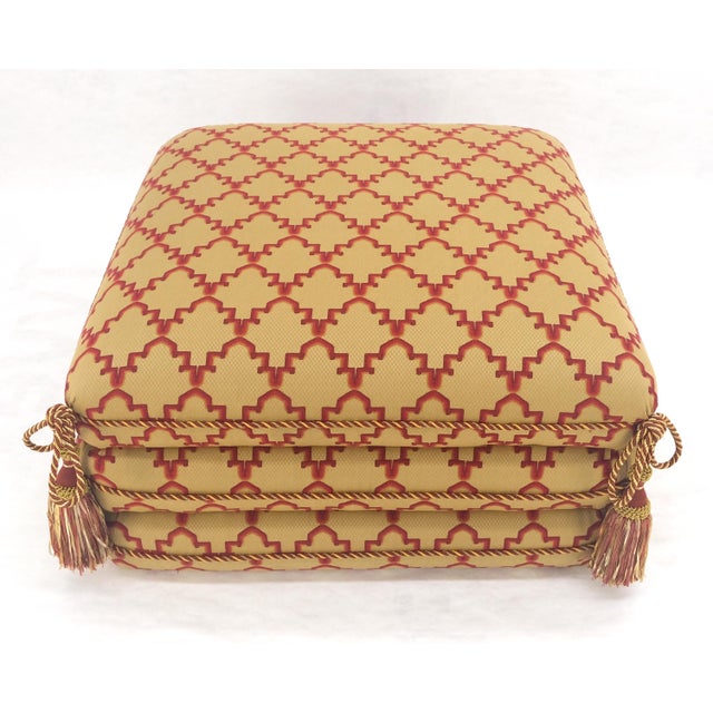 Fancy Sandwich Style Upholstered Pouf Ottoman Hassock Tassels Decorated MINT