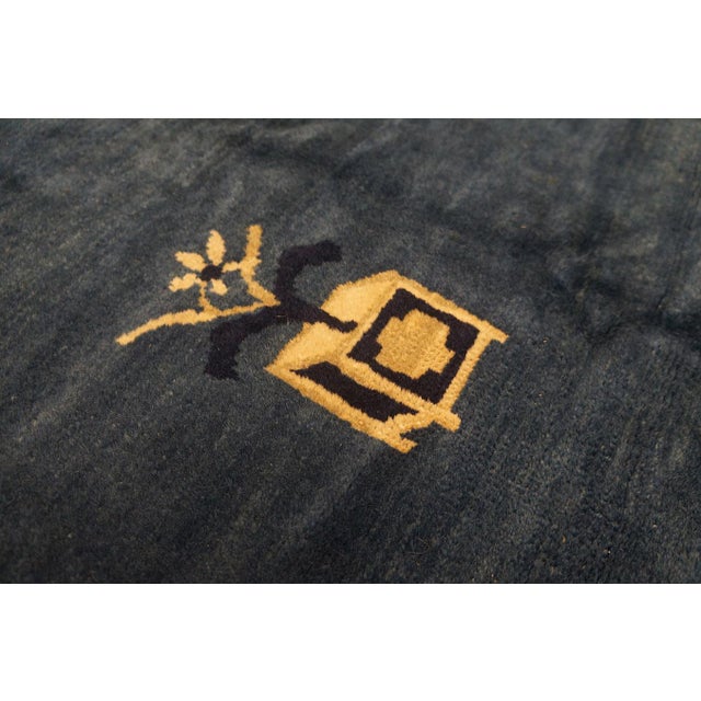 Nice Blue Background Color Refined Minimalist Design Antique Chinese Peking Rug For Sale - Image 4 of 12