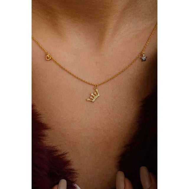 Art Deco 14k Gold Genuine Diamond Crown Chain Necklace For Sale - Image 3 of 8