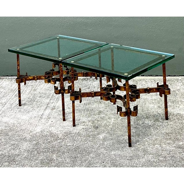 Vintage Brutalist Glass and Metal Side Tables - Pair For Sale - Image 9 of 12