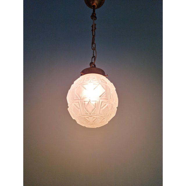 Art Deco Pendant Light in Frosted Molded Pressed Glass, 1930s For Sale - Image 11 of 12